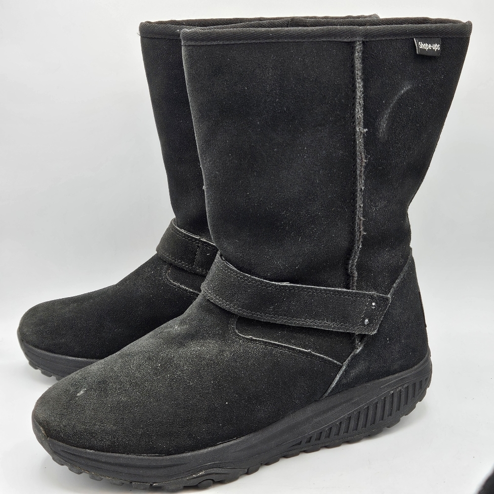 Skechers Shape-Ups 24860 Black Nubuck Winter Boots Womens US 9